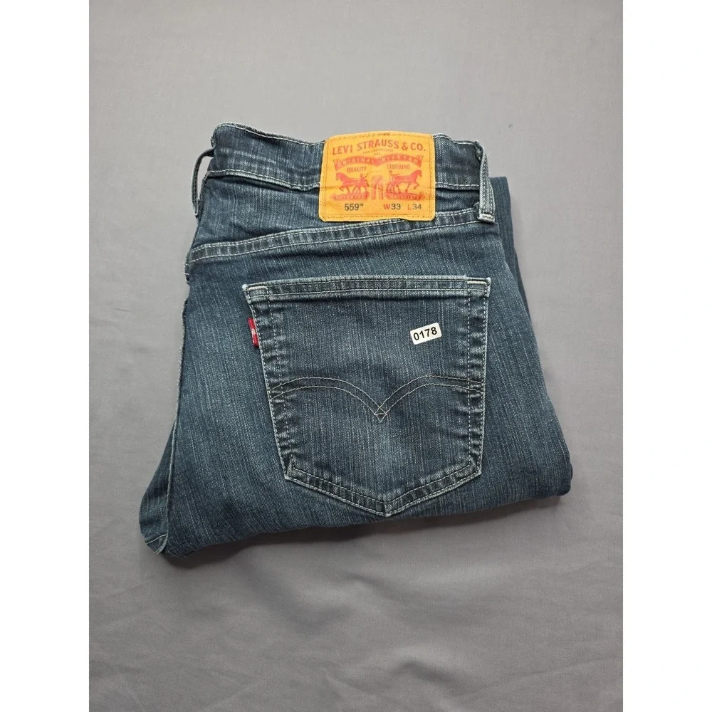 Levi 559 Jeans Mens 32x30 Blue Dark Wash Denim Straight Leg Relaxed Fit